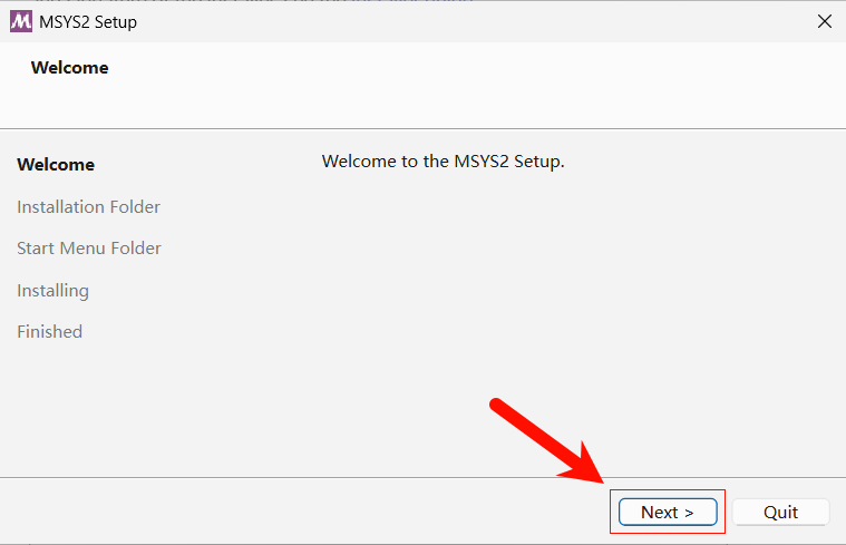 MSYS2 安装步骤：欢迎界面